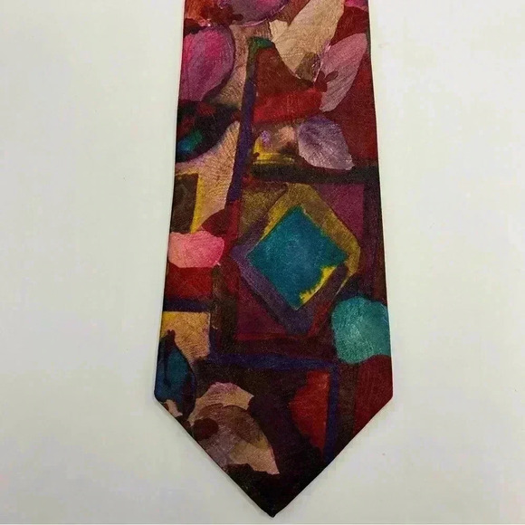 Towncraft Men's Tie Necktie Polyester USA Made Abstract Floral Red Yellow Pink - Picture 2 of 5
